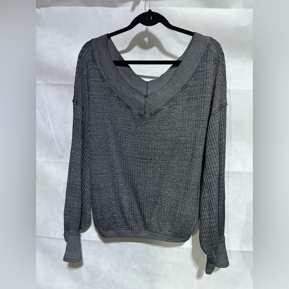 Free People We the Free South Side Thermal Oversized Waffle Knit V-Neck Top Sz S